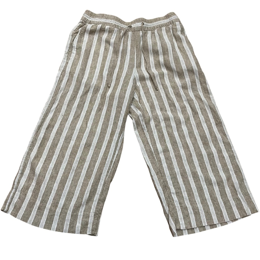 Banana Republic Linen Blend Wide Leg Crop Pants Sz S Coastal Boho Resort Neutral